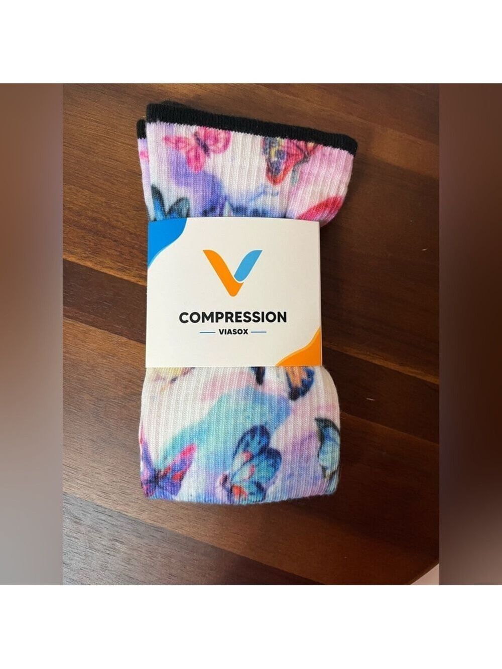 Viasox Butterfly Compression Socks M/L Women 10-13 Colorful Tie Dye Print NEW